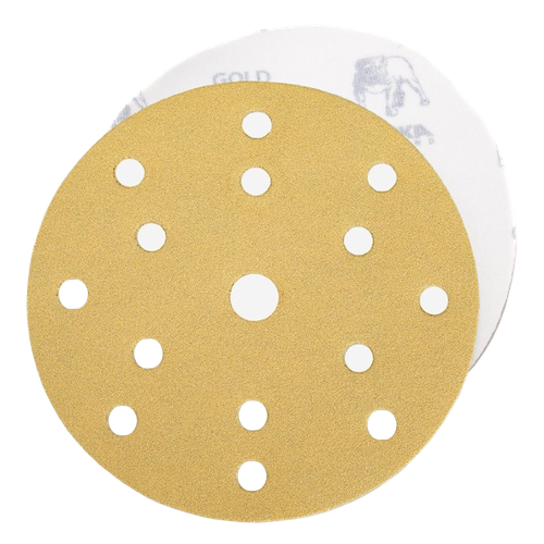 Фото товара "GOLD Шлифовальный бумажный диск, специальный оксид алюминия, 15 отверстий, 150 мм, Р180"