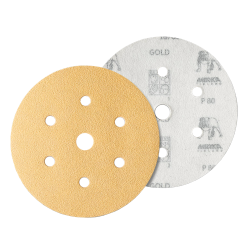 Фото товара "GOLD Шлифовальный бумажный диск, специальный оксид алюминия, 6+1 отверстий, 150 мм, Р120"